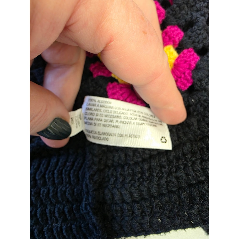 Wild Fable Black Crochet Granny Square Cropped Cardigan Sweater Small Boho - Picture 6 of 9